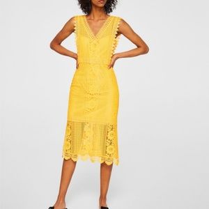 Mango Yellow Lace Applique Dress